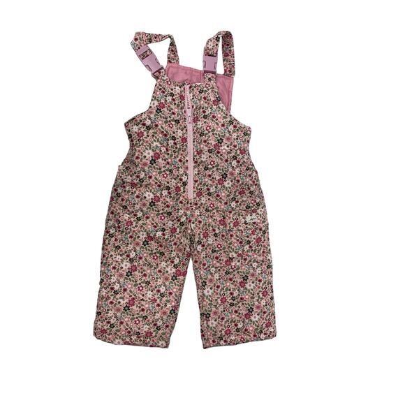 GIRLS OSHKOSH 12M PINK FLORAL SNOW PANTS BIB OVERALLS ZIP UP ADJ. STRAPS LINED - Picture 1 of 5